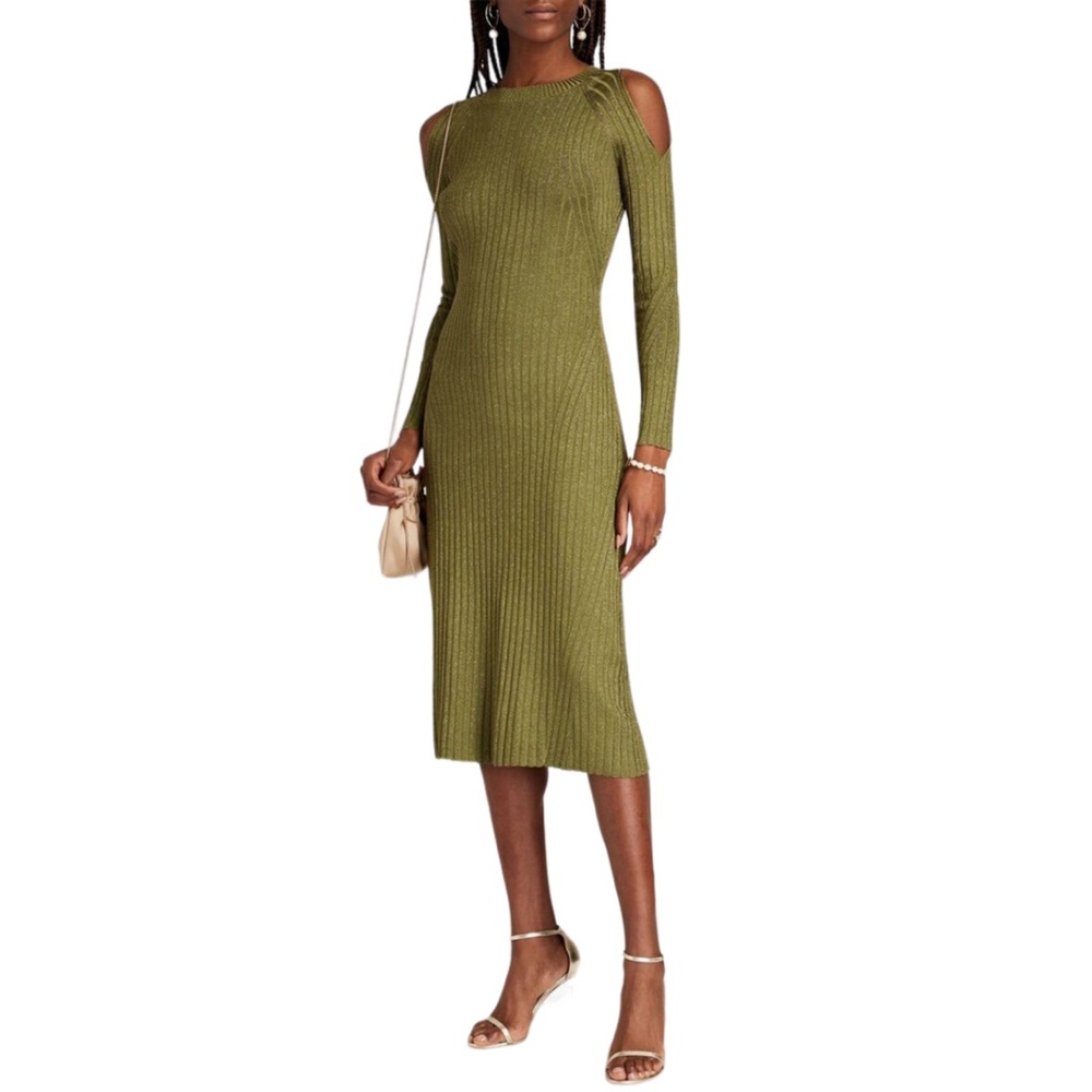 Zimmermann Green Cold-Shoulder Midi Sweater‎ Dress Size AU 0